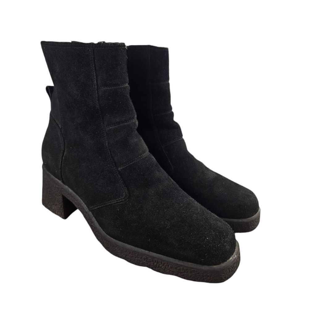 NaturalSport Women 8M Black Suede Waterproof Block Heel Ankle‎ Boots 832A17